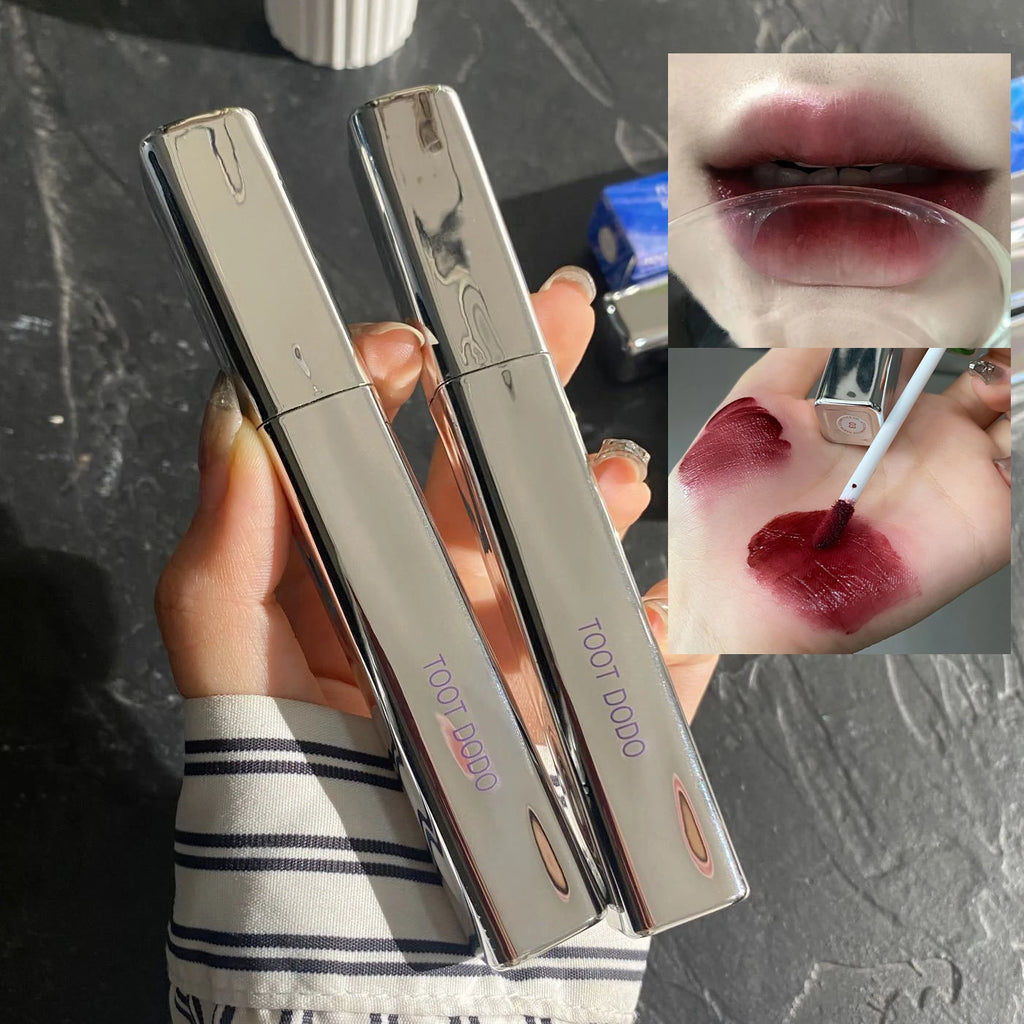 Punk roxo espelho água brilho labial tubo de prata vermelho lábio esmalte vidro óleo labial à prova dwaterproof água batom líquido nude claro matiz maquiagem 1pc