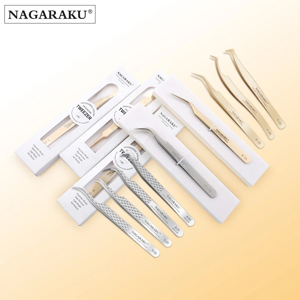 NAGARAKU Aço Inoxidável Reto Curvo Prego Volume Cílios Pinças Preciosas Pinças Apontadas Conjunto de Ferramentas de Maquiagem