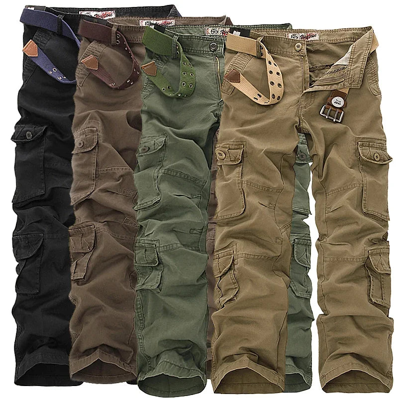 Moda algodão calças de carga dos homens soltos calças casuais jogging calças de carga dos homens sólidos multi bolsos calças respiráveis plus size