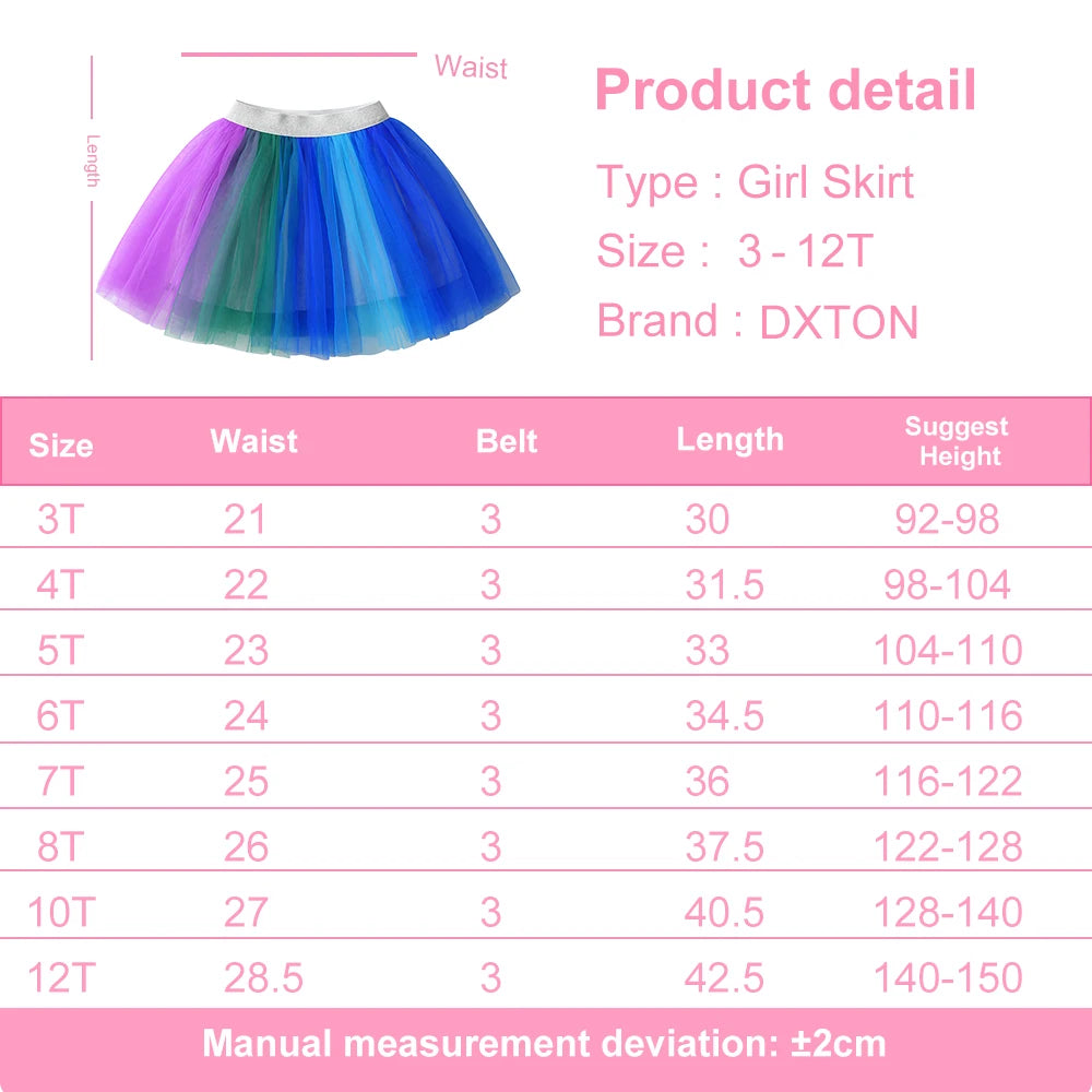 Dxton bebê meninas dança tutu saia colorida chiffon emenda crianças dancewear petiskirt tule criança mini saia roupas usar