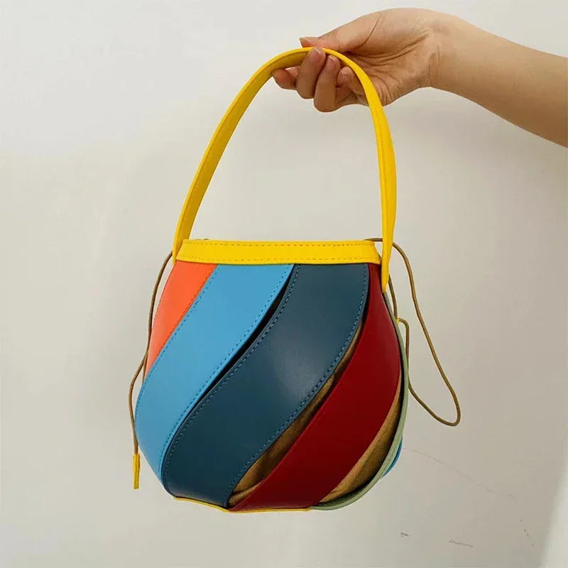 Bolsa feminina retrô de balde geométrico, elegante bolsa versátil de textura feminina, estilista de luxo, 2023