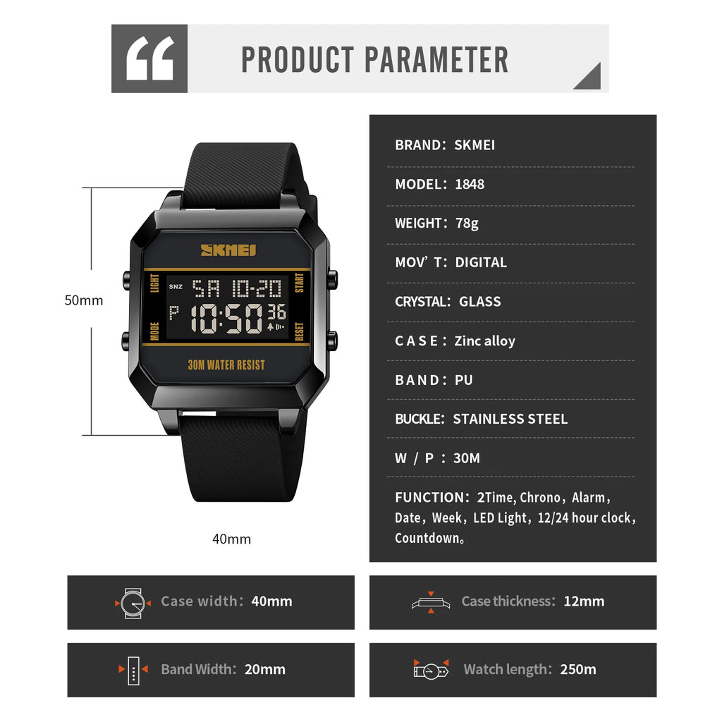 Skmei 2time led luz entusiasta jovem à prova dwaterproof água digital esporte relógios masculino data alarme nova moda relógio de pulso reloj hombre