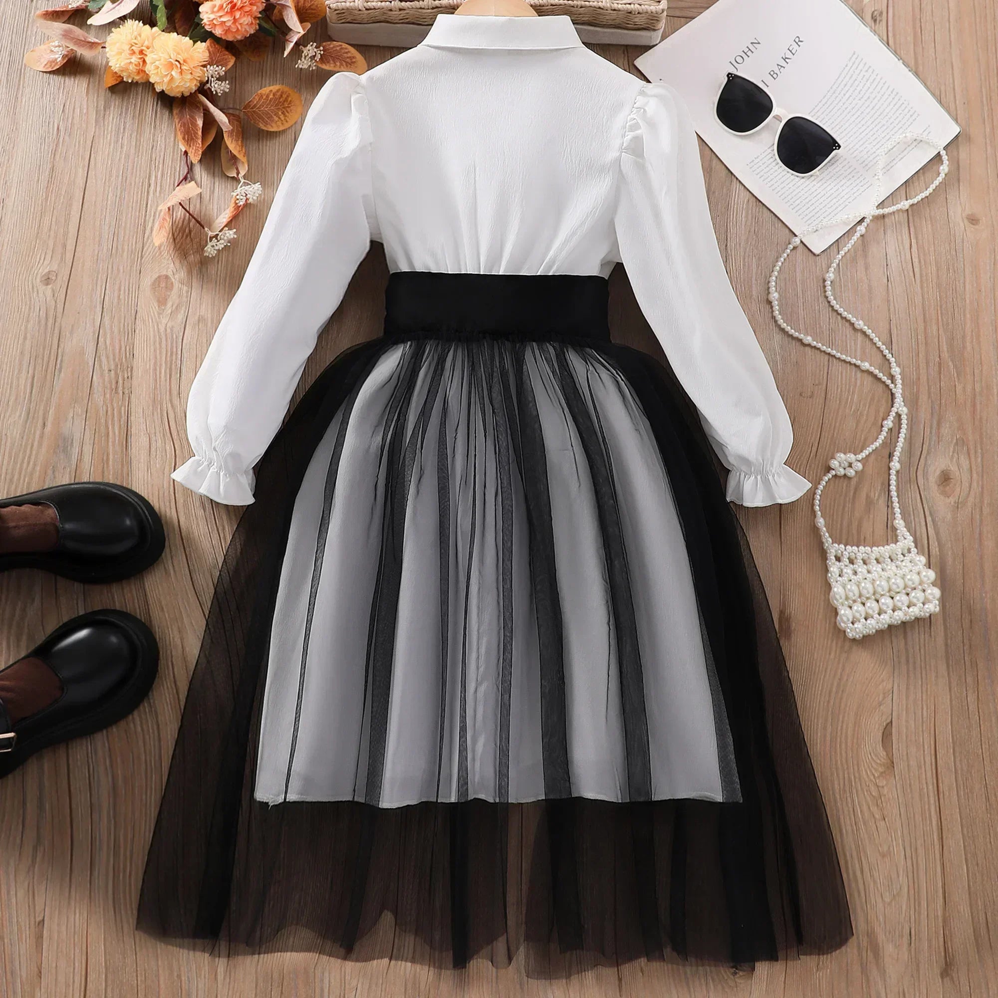 Vestido elegante para meninas de 8 a 12 anos, vestidos de festa para crianças, vestido de manga comprida, branco puro, roupas casuais para meninas, ventilação macia
