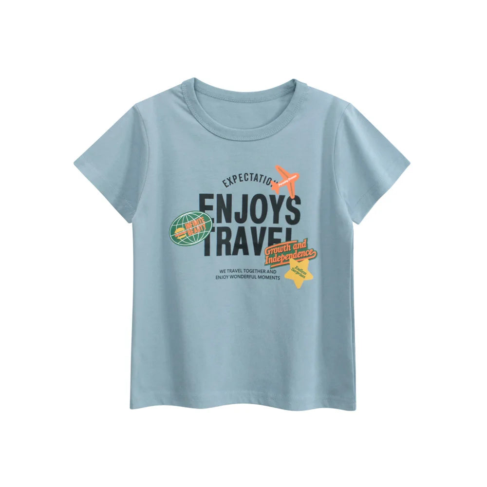 2025 crianças dos desenhos animados camisetas roupas bonitos para menino 100% algodão carro tubarão dinossauro crianças meninas manga curta casual esporte topo t