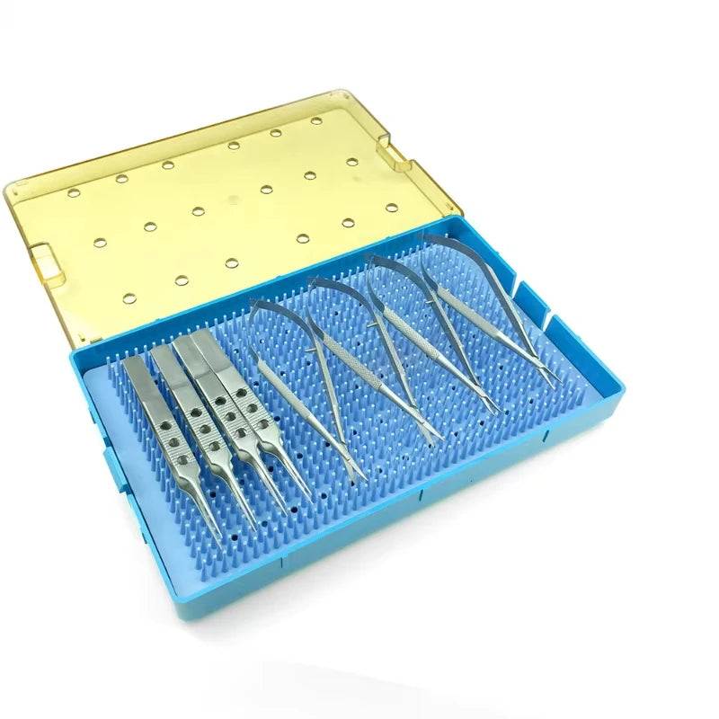 Conjunto de ferramentas para pálpebras, fórceps porta-agulhas com tesoura de dentes, instrumento oftálmico de aço inoxidável