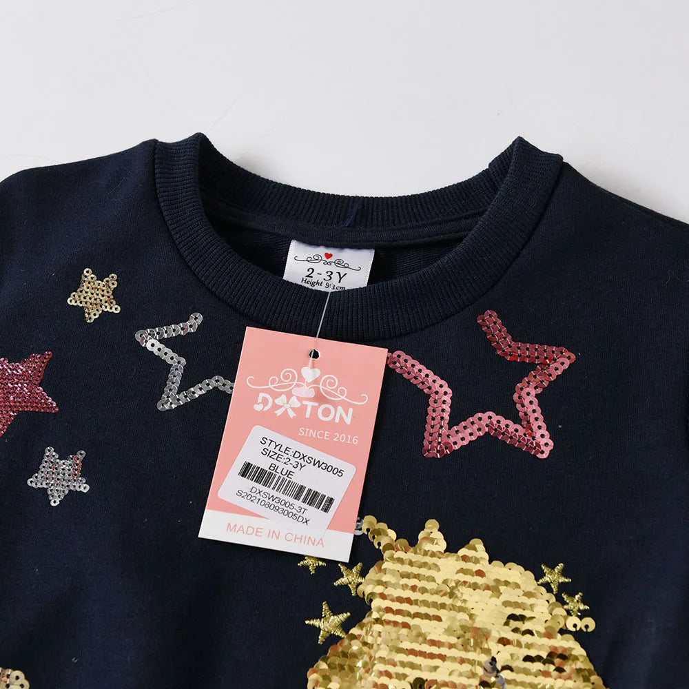 Dxton moletom infantil com lantejoulas, pulôver para bebês meninas, roupas unicórnio, roupa externa diária para crianças, camisetas esportivas de inverno