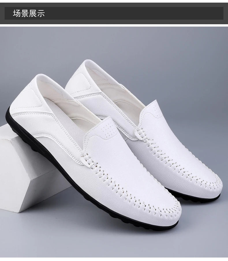 Mocassins Masculinos de Couro Genuíno Slip-On Casuais Estilo Náutico Formais Artesanais Designer 2025 Zapatillas Hombre