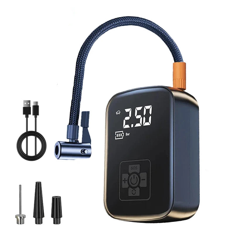 Bomba de Ar Sem Fio para Carro, Compressor de Ar, Inflador de Pneus com Luz LED, Inflador de Pneus Elétrico 150Psi para Carros, Motos e Bicicletas