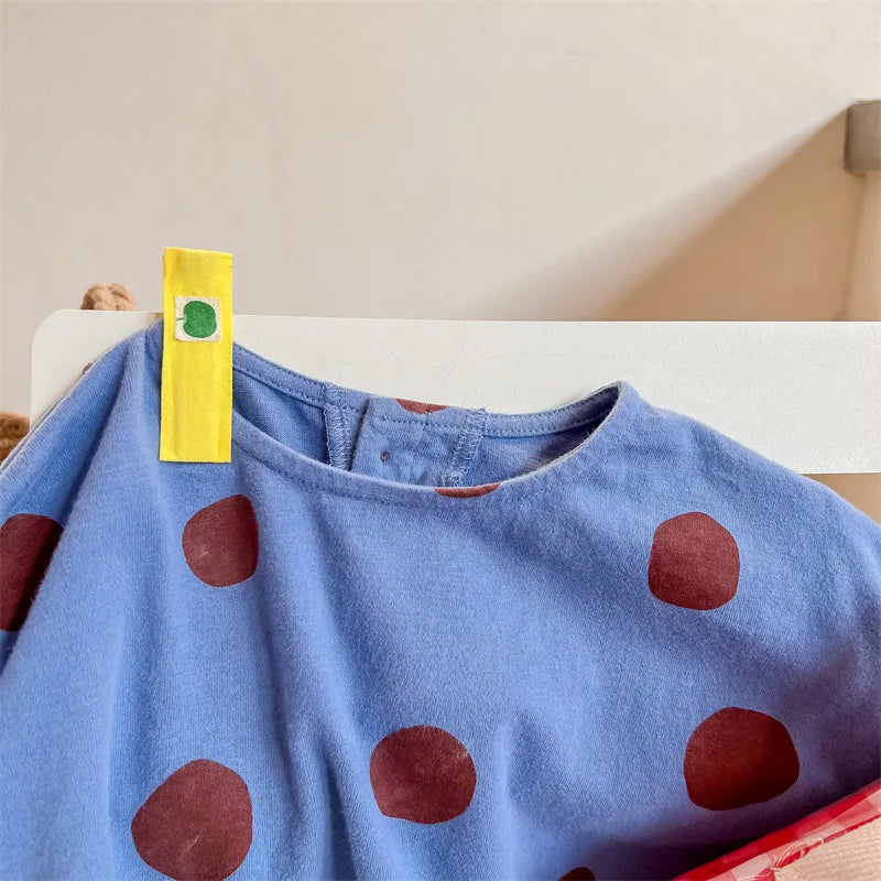 Camiseta outono temporada crianças roupas novo coreano meninos meninas manga comprida undershirt dot gola redonda algodão macio