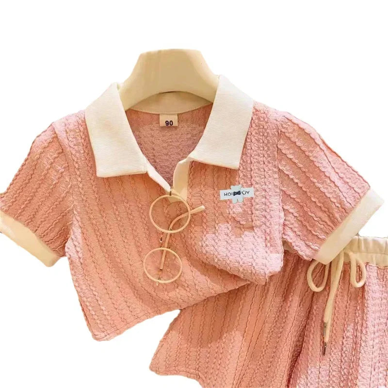Meninas conjunto de roupas verão crianças bonito doce manga curta topo + shorts 2 pçs roupas crianças conforto casual ternos esportivos 2-10y