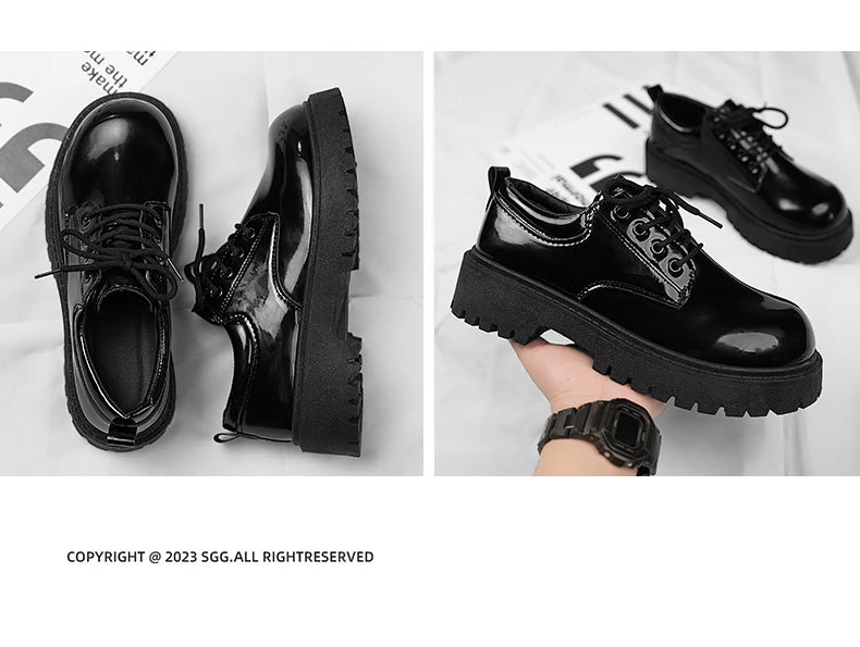 Sapatos de couro casual para casal, sola grossa, antiderrapante, conforto, roupas de trabalho masculinas e femininas, tamanho grande, sapatos com renda, 4ª temporada