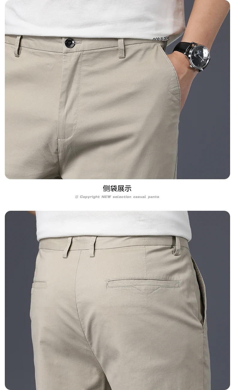 Calças masculinas de algodão casual estiramento calças masculinas homem longo em linha reta alta qualidade 4 cores plus size calça terno 42 44 46