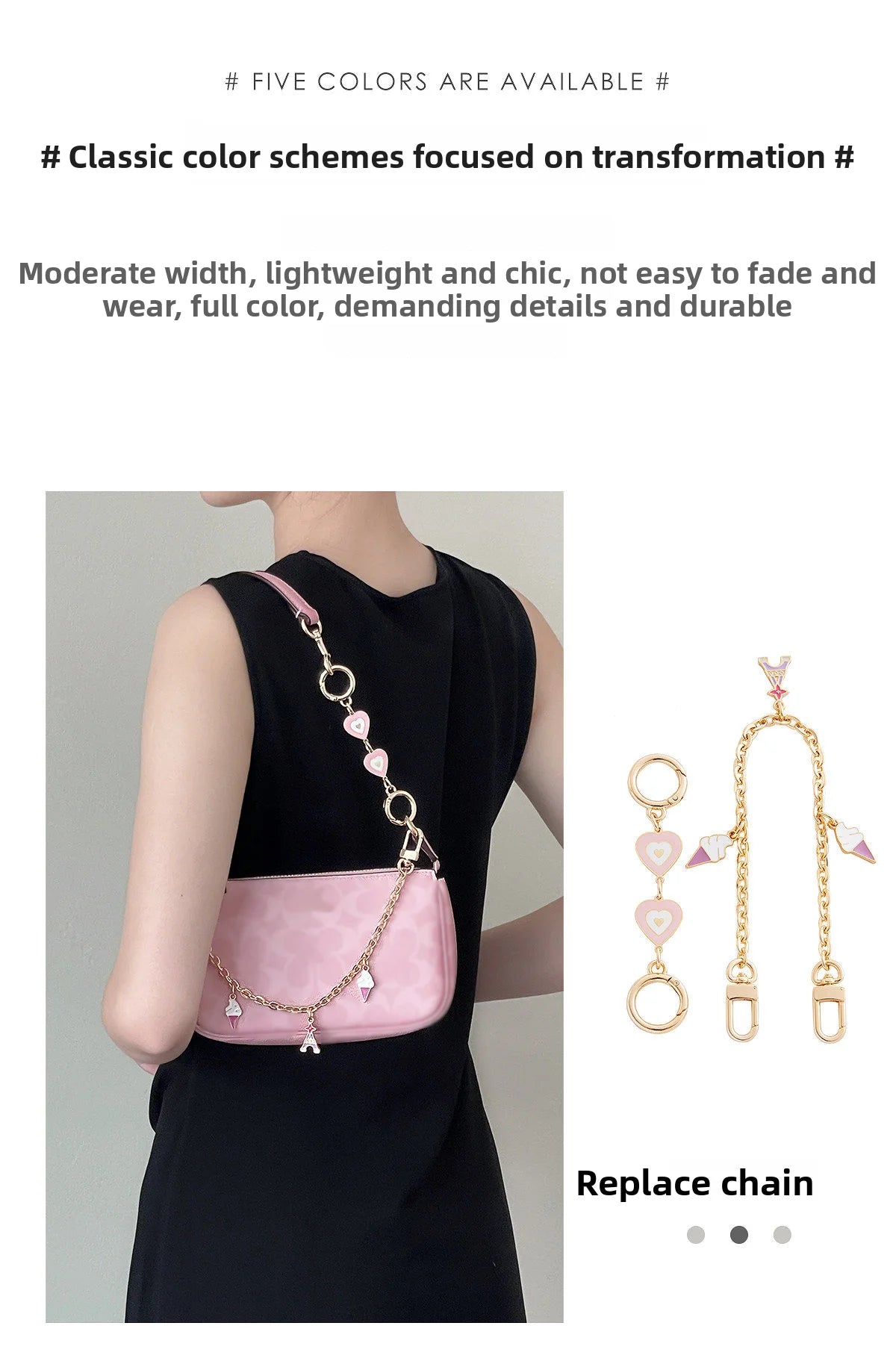 Corrente Extensora de Bolsa Cherry para Bolsas Femininas Rowan22 - Acessório Durável, Moderno e Elegante para Presente de Dia dos Namorados