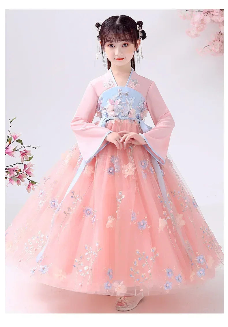 Traje de festa de verão vestidos da menina do vintage crianças roupas vestido casual bebê chinês hanfu cosplay crianças princesa meninas vestido