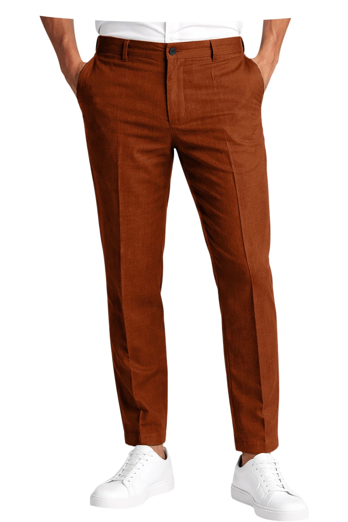 Calças Masculinas Premium em Mistura de Linho, Leves, Slim Fit, Resistentes a Rugas, para Escritório, Verão, Casual e Formal