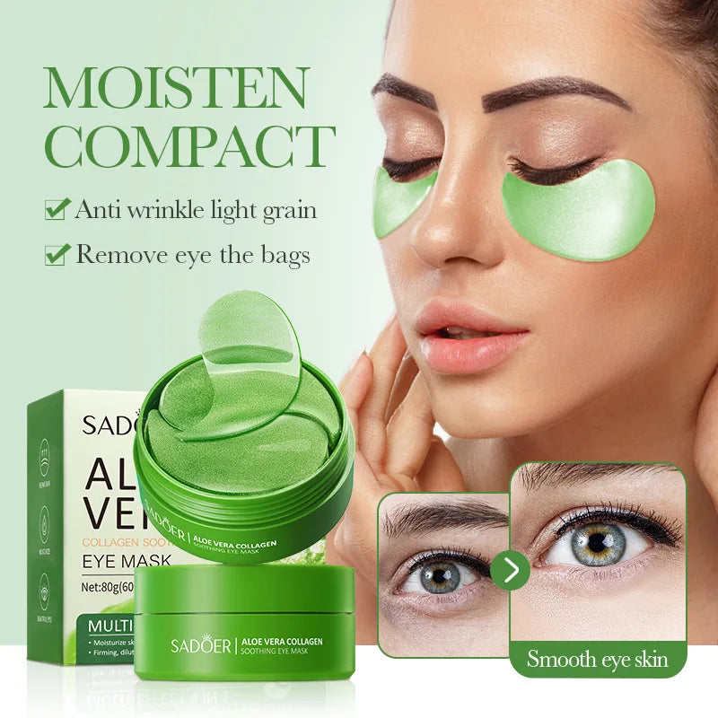 60 pçs/caixa aloe vera colágeno máscara de olho anti círculos escuros remover sacos de olhos hialurônico hidratante endurecimento remendos de olho cuidados com a pele