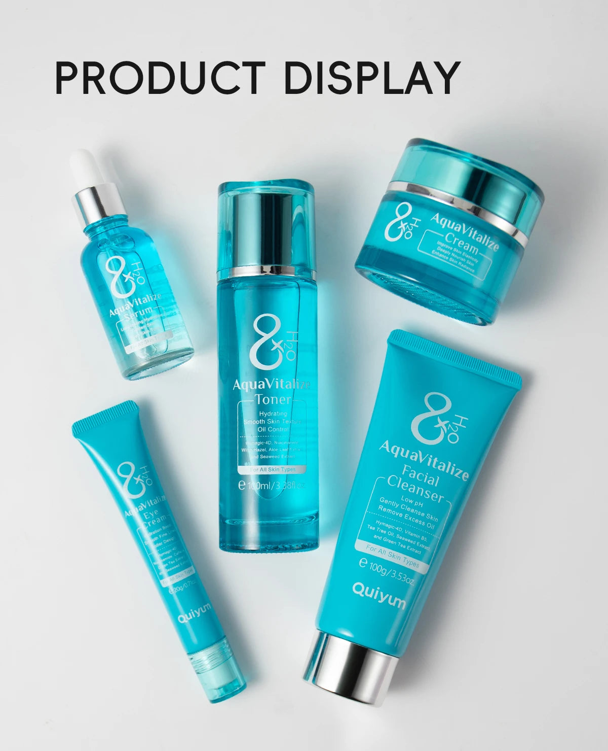 QUIYUM 8X H2O AquaVitalize Skincare Set 5PCS Kit de hidratação profunda Rugas Suavização Tratamento de aperto Conjunto de presente