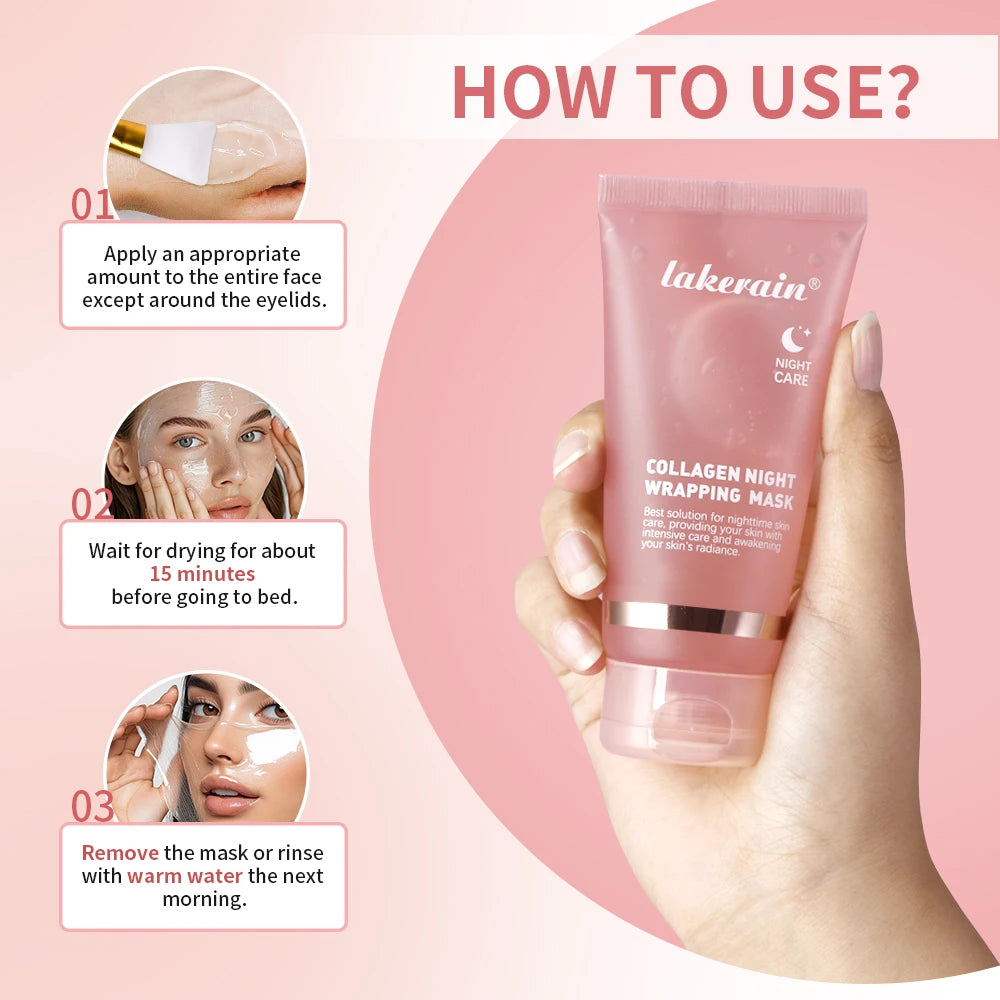 Conjunto de máscara facial de colágeno para embrulho noturno, máscara de embrulho noturno de colágeno coreano, hidrata profundamente, creme de máscara de cuidados noturnos