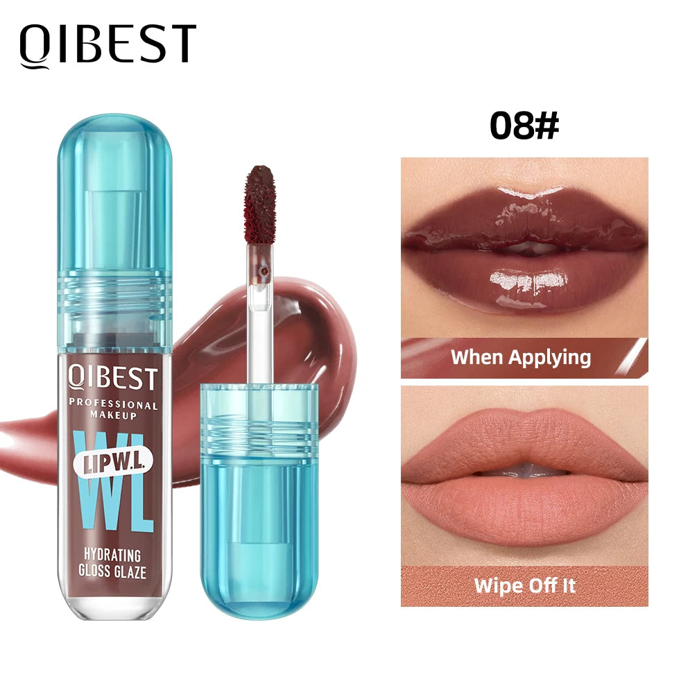 Brilho Labial Cristal QIBEST, Glaze Labial Hidratante de Longa Duração, Gloss Hidratante para Lábios