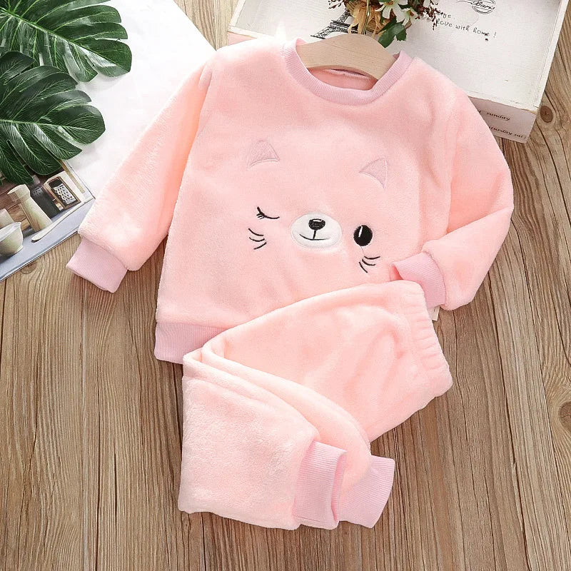 Conjuntos de pijamas super macios de veludo coral para crianças meninos meninas calças de mangas compridas preguiçosos conjuntos de pijamas sólidos