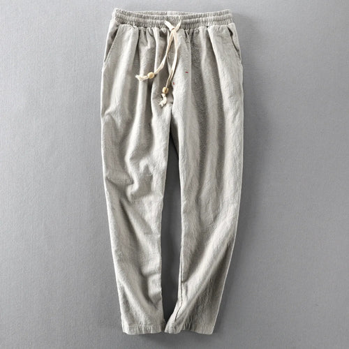 2025 novas calças de linho masculino japonês casual solto juventude algodão linho calças casuais na moda seis cores algodão linho calças