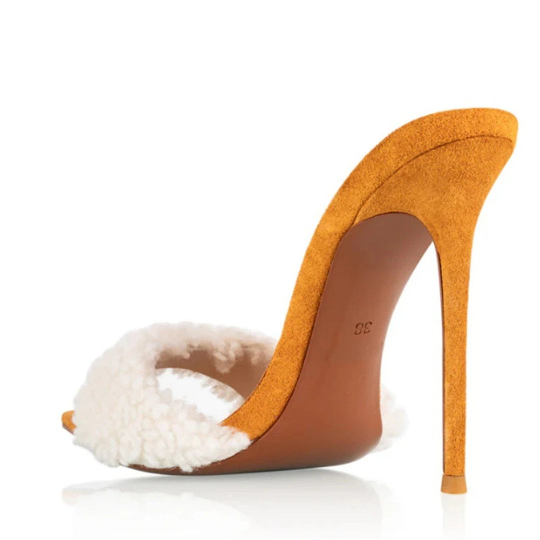 Primavera e verão nova fita de pele pontiaguda sexy moda chinelos fino vestido de banquete de salto alto personalizado sandália feminina de tamanho grande