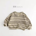 Moletom casual listrado infantil, manga comprida, tops com gola O, pulôver infantil solto, roupas de bebê, meninos, meninas, outono, novo