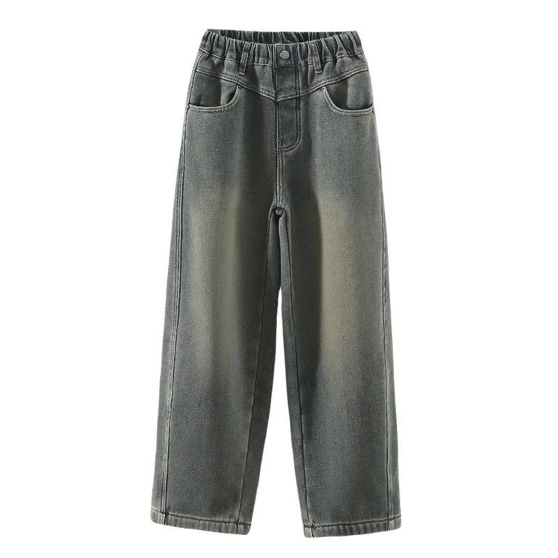 Crianças casuais solto em linha reta ajuste jeans para meninas perna larga legal calças jeans crianças adolescente primavera cintura elástica calças jeans