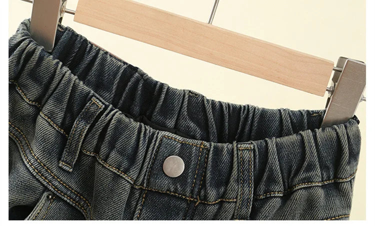 Crianças casuais solto em linha reta ajuste jeans para meninas perna larga legal calças jeans crianças adolescente primavera cintura elástica calças jeans