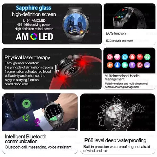 2025 novo tratamento a laser corpo e coração relógio inteligente masculino ecg + ppg ácido úrico gordura no sangue bluetooth chamada rastreador de saúde relógios inteligentes