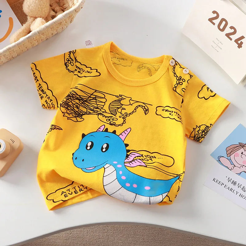 2-6y nova camiseta dos desenhos animados de algodão puro meninas de manga curta verão meia manga topos meninos topos crianças camisetas roupas