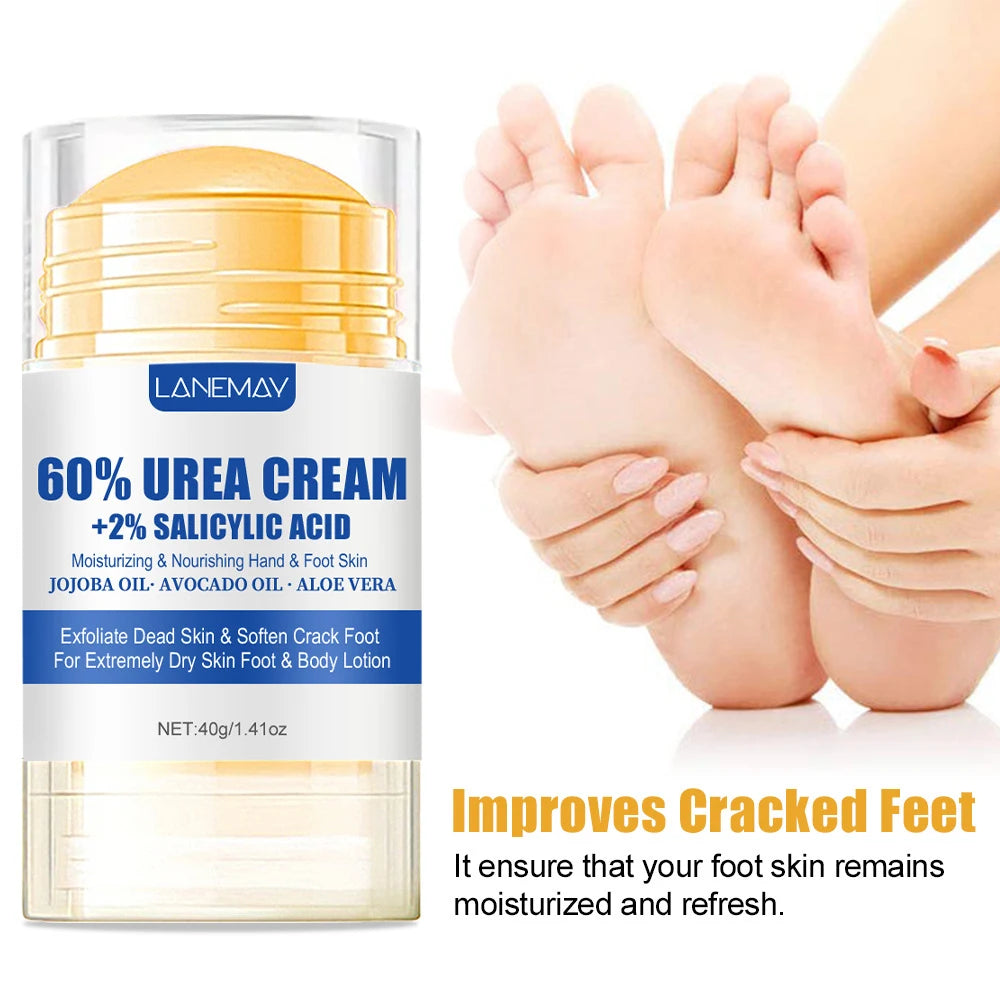 Creme Ultra-Hidratante para Pés com 60% de Ureia, Suaviza Pés Secos e Rachados, Exfoliação Suave, Creme Hidratante para Cuidados com os Pés