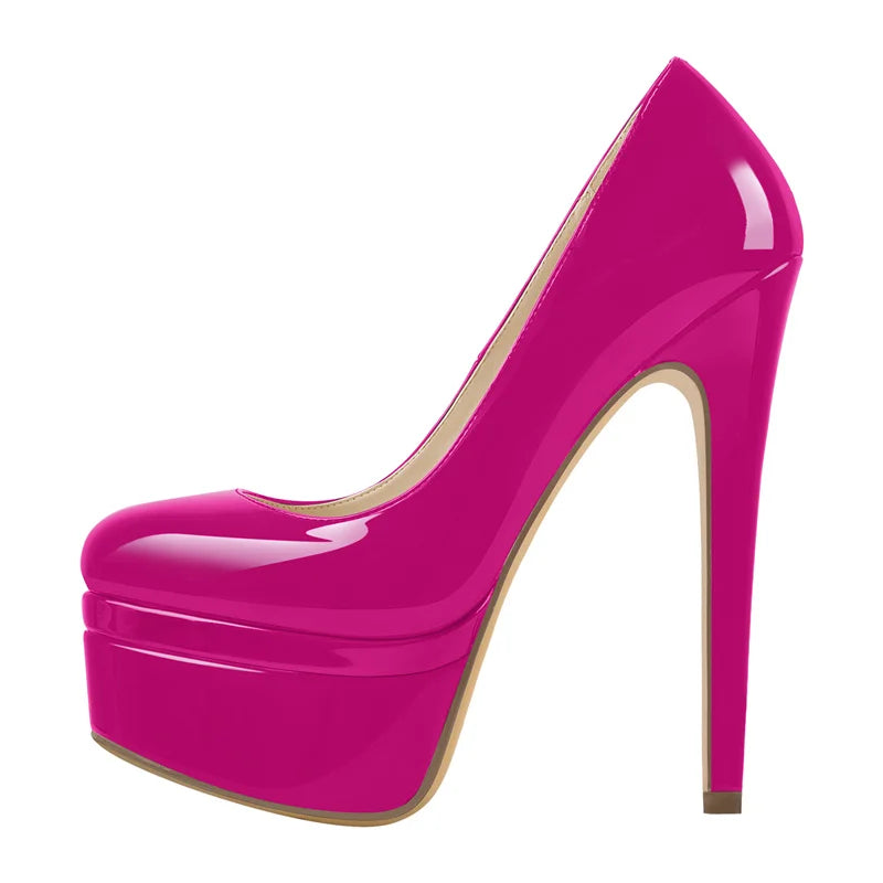 Onlymaker feminino dedo do pé redondo plataforma dupla bombas super salto alto deslizamento em sapatos de festa de casamento stiletto saltos tamanhos grandes