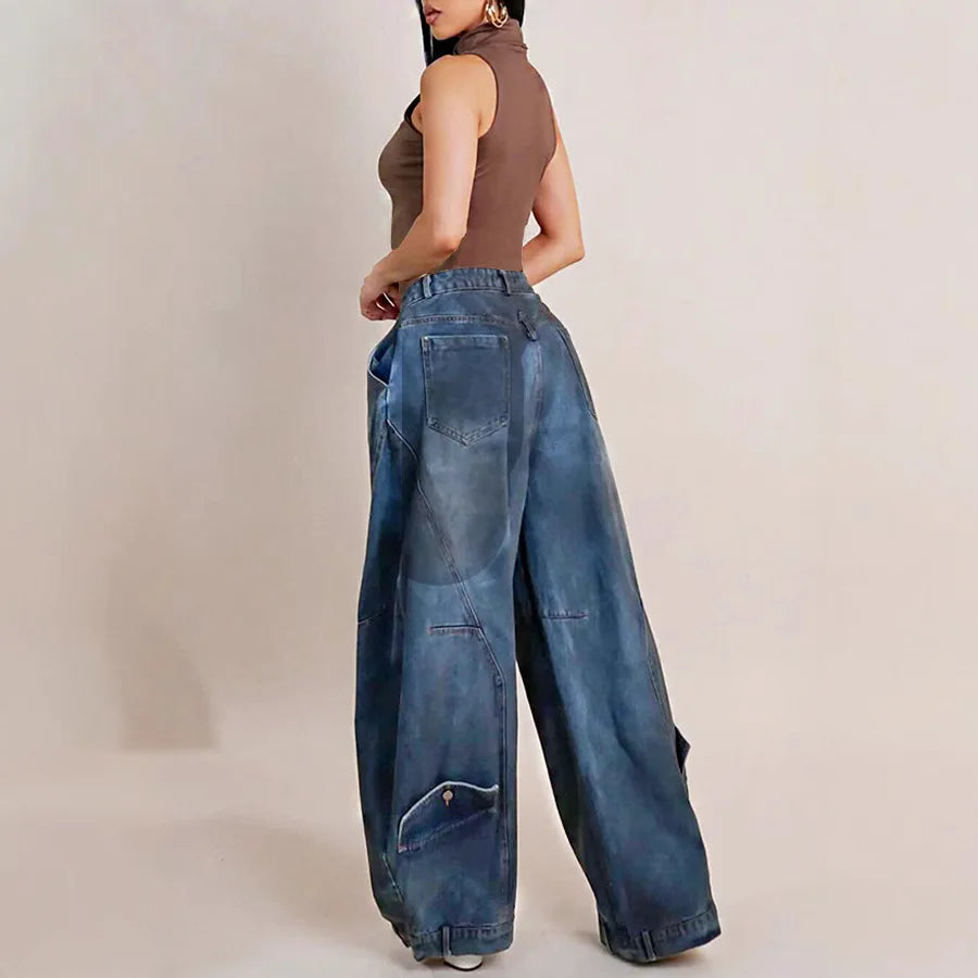 Calças de brim calças de perna larga mulheres vintage denims calças soltas estiramento meados de cintura lavado angustiado até o chão 2025 streetwear