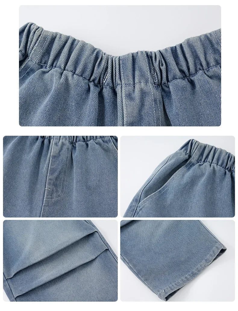 Crianças menino menina solta casual streetwear moda hip hop crianças denim camisa calça jeans define ternos agasalho roupas de palco traje