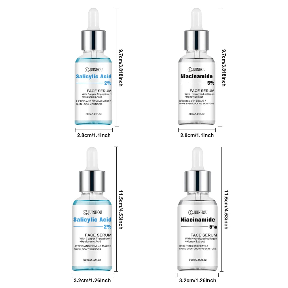 Conjunto de Sérum com Ácido Salicílico e Niacinamida JUINHOU2-PCS para Iluminar a Pele, Contém 5% de Nicotinamida e 2% de Ácido Salicílico, Adequado para Todos