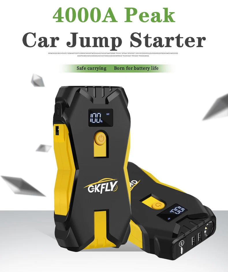GKFLY 4000A/8000A Iniciador de Carro 12V, Banco de Energia Portátil, Dispositivo de Partida, Auxiliar de Bateria para Carros a Gasolina/Diesel 5L/3L