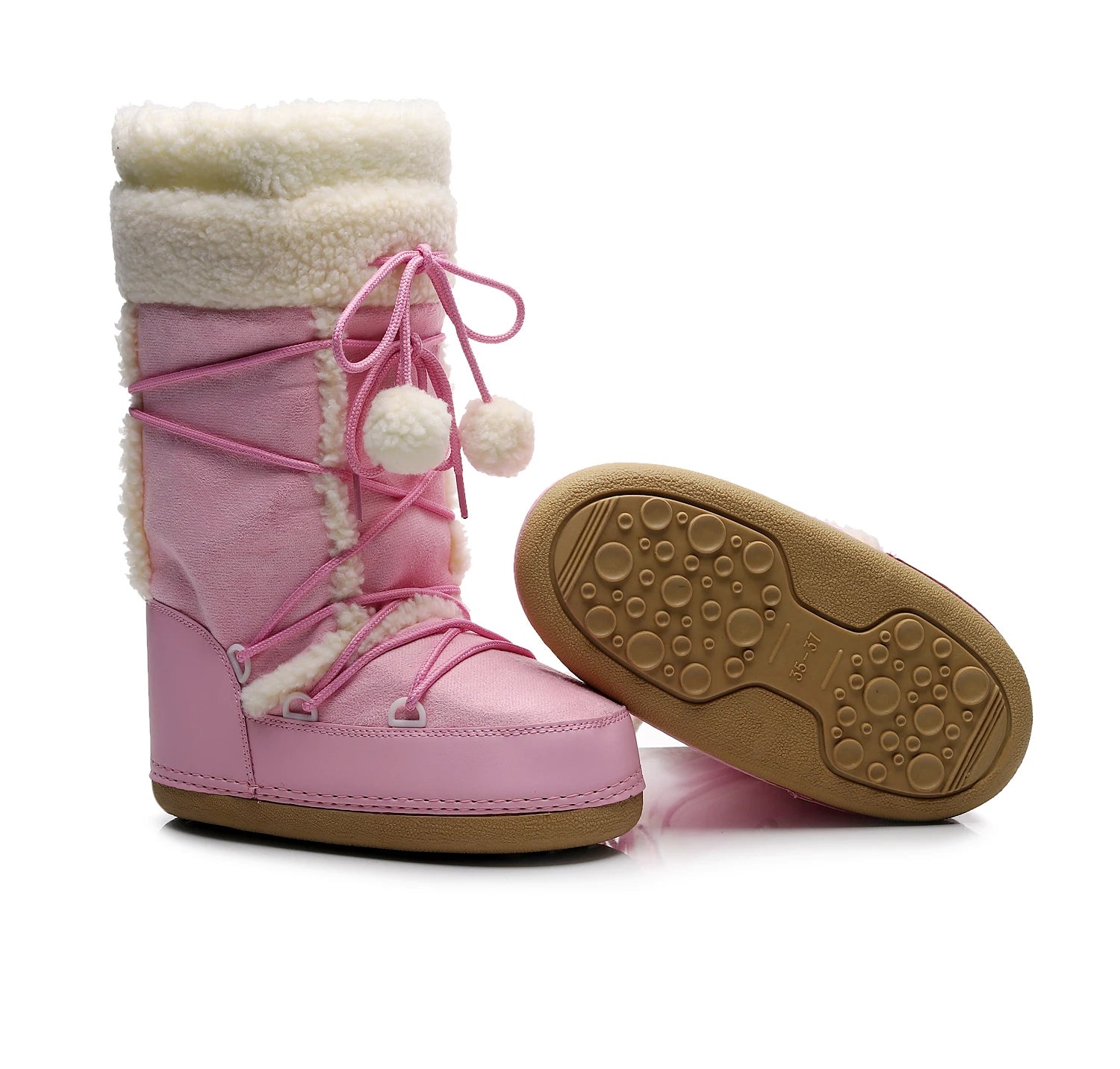 Botas de inverno rosa botas de neve femininas sola grossa botas de esqui quentes meados de bezerro botas de espaço antiderrapantes sapatos de algodão navio livre