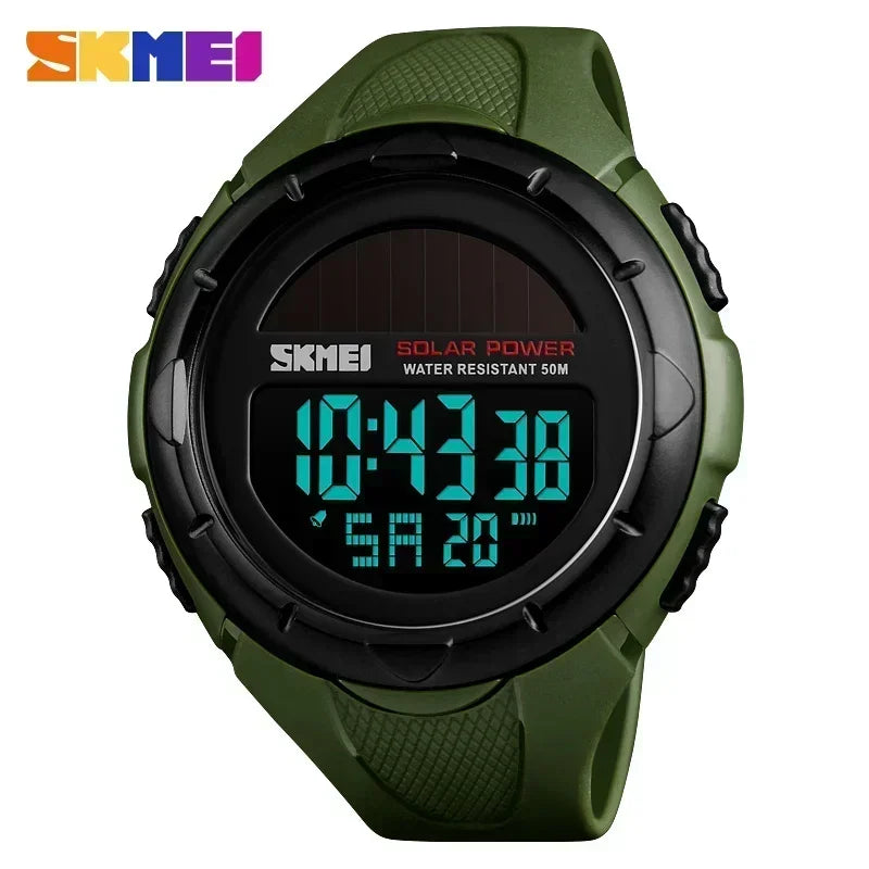 Skmei 1405 esporte digital relógios de pulso dos homens solar para energia ambientalmente alarme masculino reloj hombre relógios luminosos