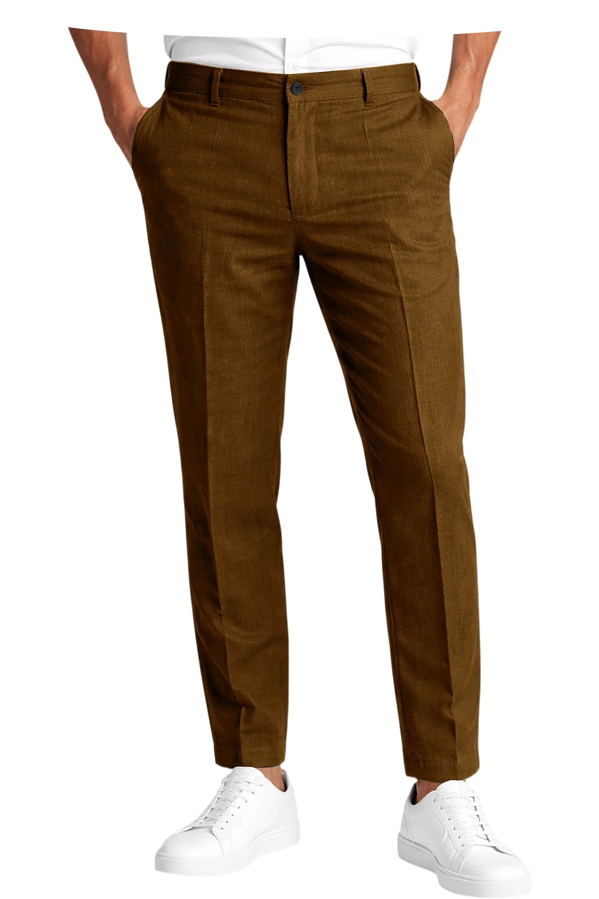 Calças Masculinas Premium em Mistura de Linho, Leves, Slim Fit, Resistentes a Rugas, para Escritório, Verão, Casual e Formal