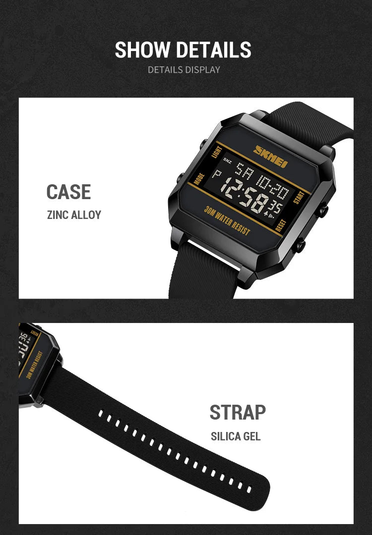 Skmei 2time led luz entusiasta jovem à prova dwaterproof água digital esporte relógios masculino data alarme nova moda relógio de pulso reloj hombre