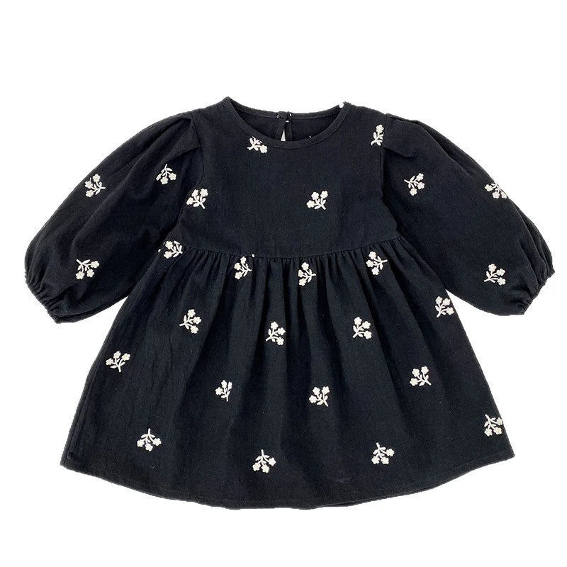2026 nova primavera meninas vestido de princesa crianças estilo coreano bordado roupas 2-6yrs manga comprida algodão crianças vestido de festa