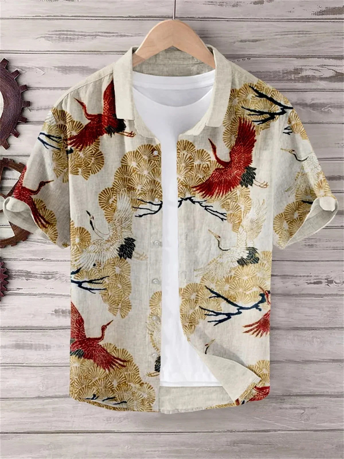 Camisa de linho masculina, texto retrô, arte japonesa, impressão 3D, manga curta, peito único, lazer, férias, top de praia, Havaí