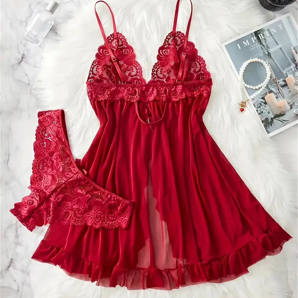 Cotumes exóticos quentes vestido transparente novo conjunto de pijamas eróticos rendas pijamas para mulheres babydoll lingerie sexy camisola sutiã aberto