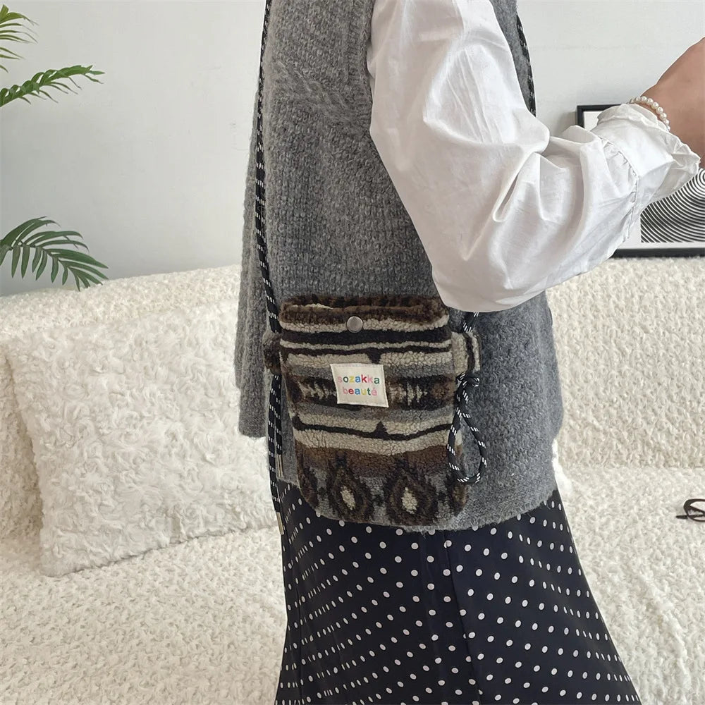 Novo ponto de pelúcia crossbody sacos para mulheres bonito rosa bolsa de ombro bolsas bolsa de telefone portátil