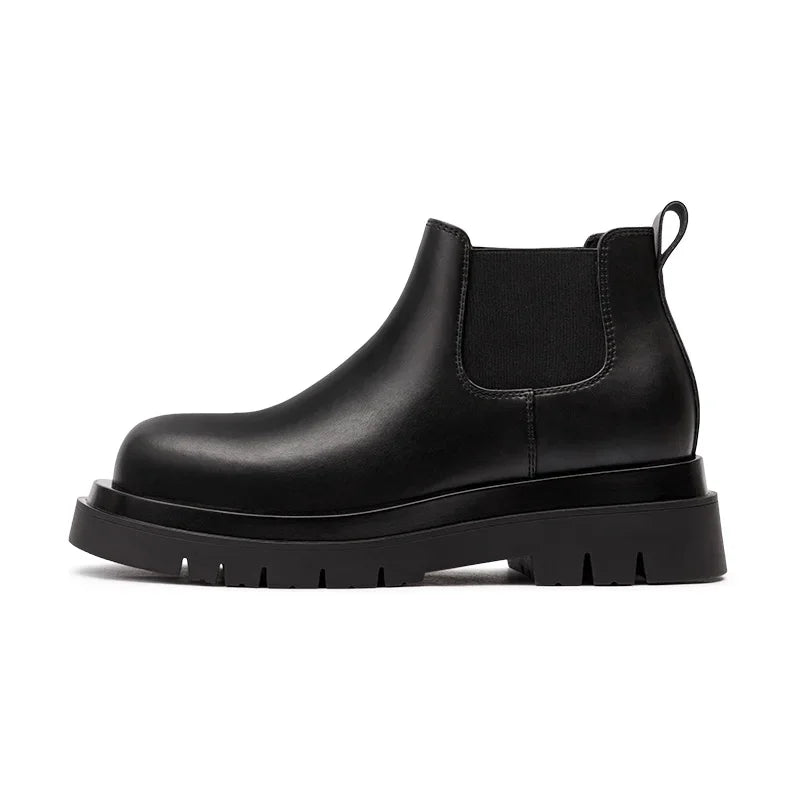 Botas Chelsea Vintage Masculinas Maden, Estilo Britânico, Botas Altas Pretas com Bico Redondo, Calçados Clássicos para Outono e Inverno