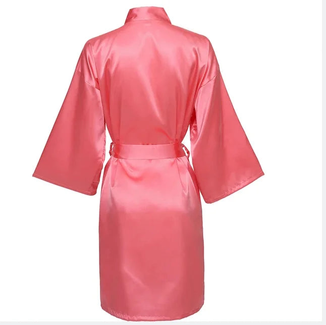 Robe noturno de cetim sólido, roupão elegante de meia manga com decote em V e cinto, roupa de dormir feminina