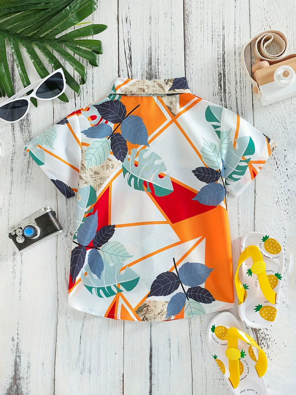 Top respirável casual floral e foliar infantil, blusa de meninos, perfeita para praia, férias, elegante, verão