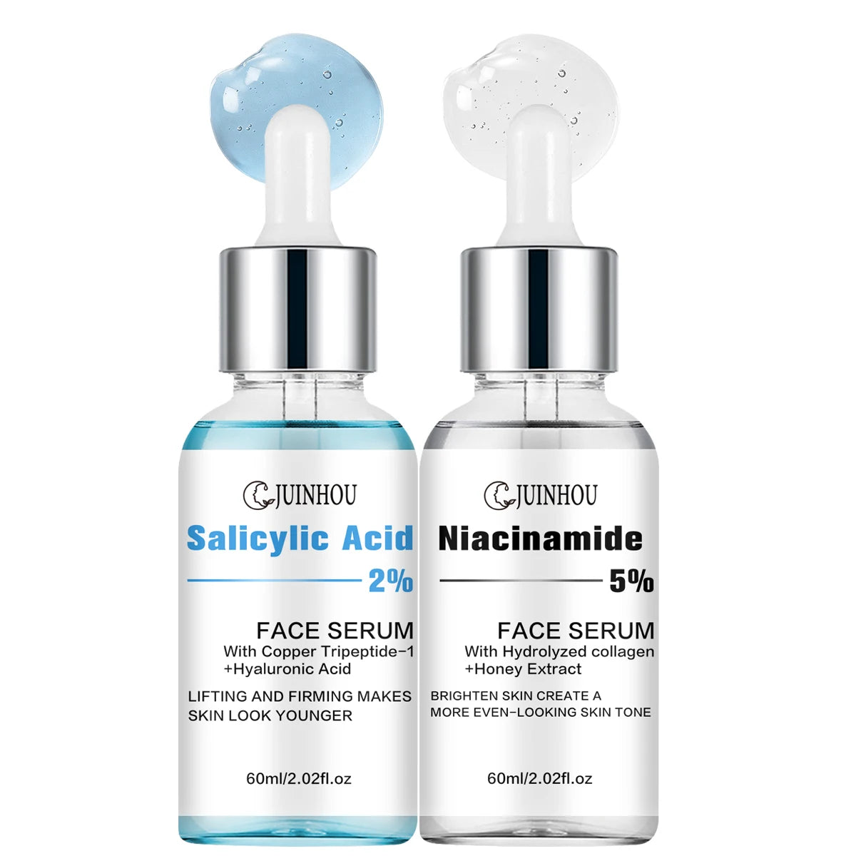 Conjunto de Sérum com Ácido Salicílico e Niacinamida JUINHOU2-PCS para Iluminar a Pele, Contém 5% de Nicotinamida e 2% de Ácido Salicílico, Adequado para Todos