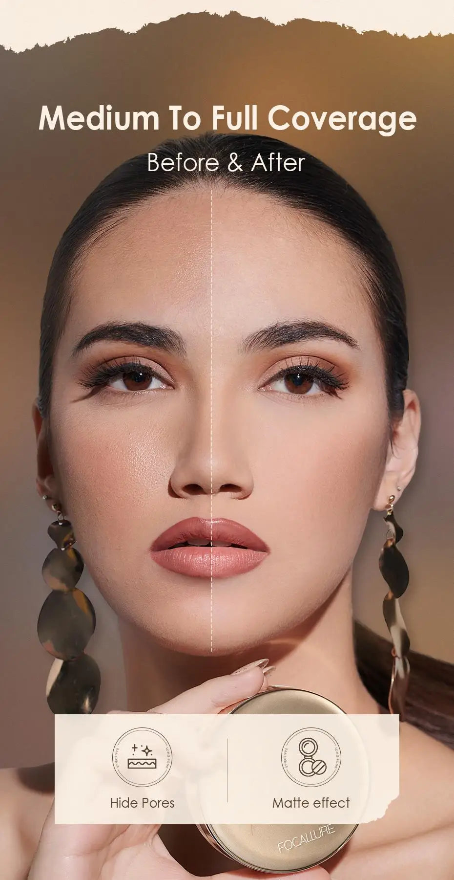 Focusallure fundação almofada de ar à prova dwaterproof água base fosca poros alta cobertura creme facial nutritivo suave fundação maquiagem